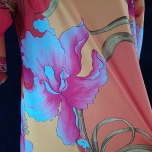 Hawaiian Togs Womens Maxi Dress 12 Vibrant Vtg 60s Orange Square Neck Elbow Slv - Picture 6 of 7